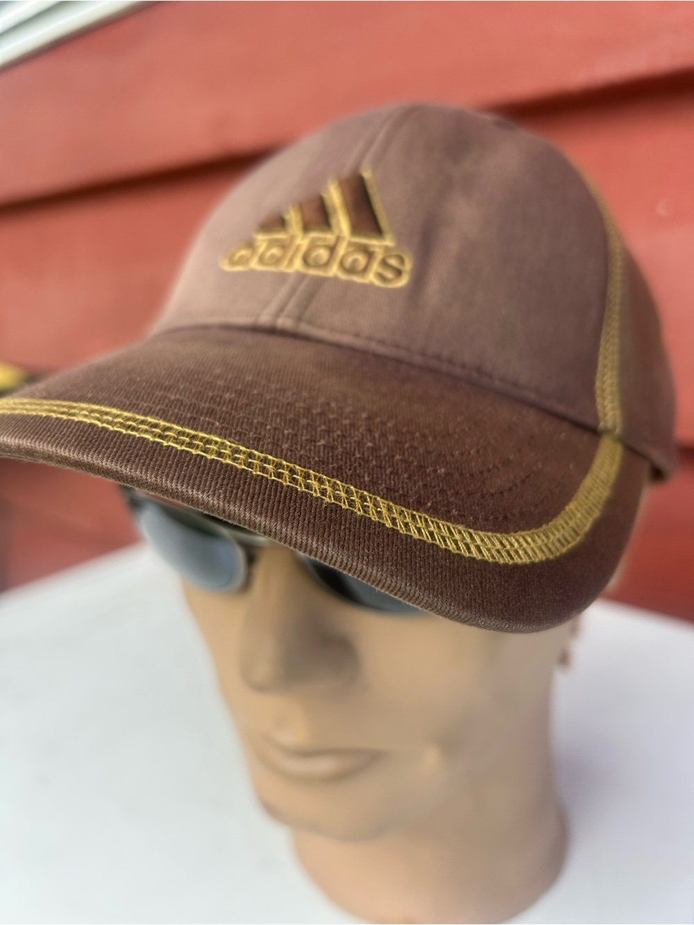 adidas Men’s Brown Cap with Gold Logo and Stitching Gold Rim Size One